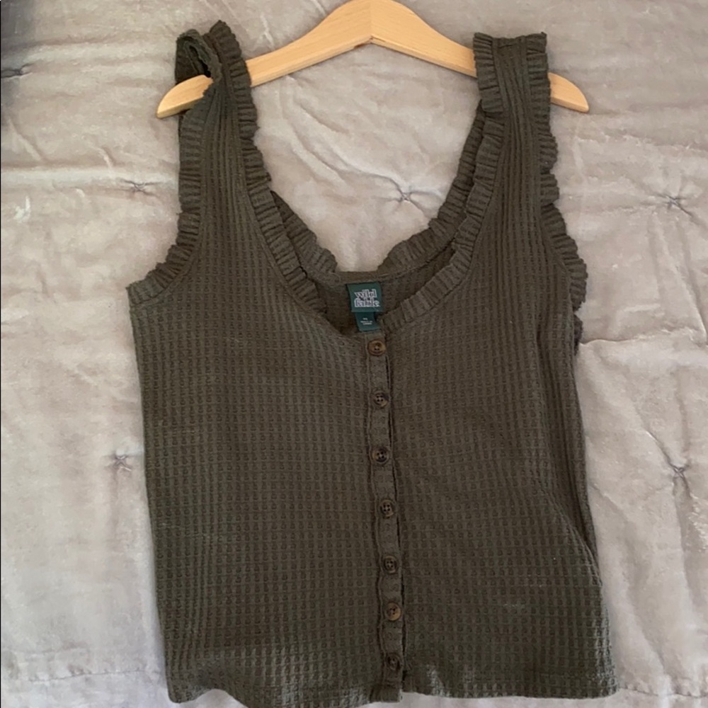 Green ruffles tank top blouse